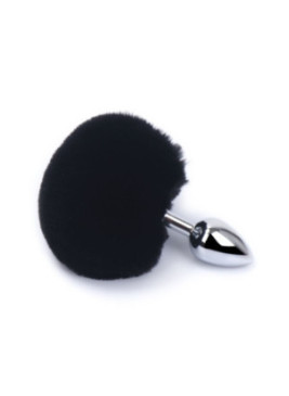 Plug anal aluminium avec pompon noir Taille S - RY-001+MPJ-018BLK